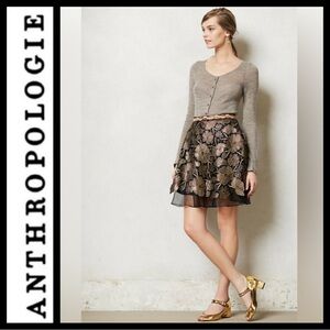 Anthropologie Black Floral Embroidered Circle Skirt with Gold Accents
